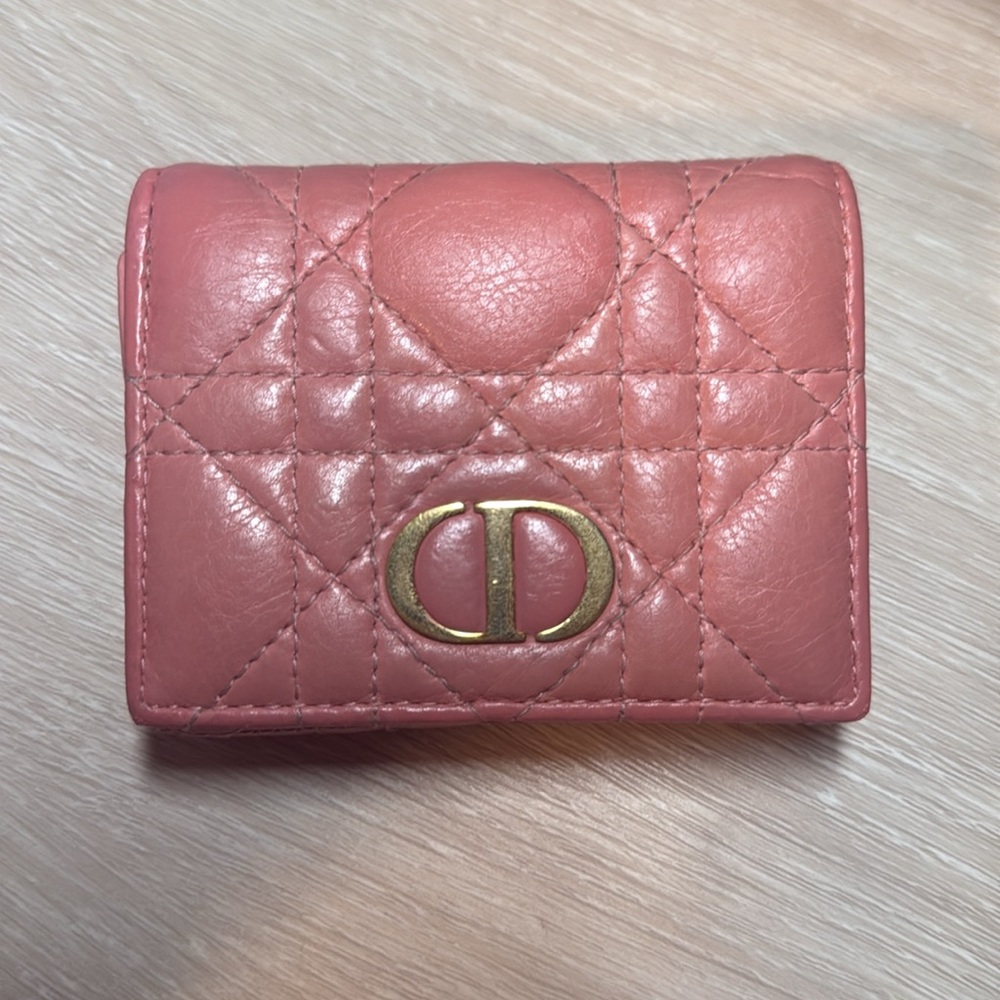 DIOR CARO COMPACT TRIFOLD COMPACT WALLET, PINK CALFSKIN LEATHER - Picture 2 of 14